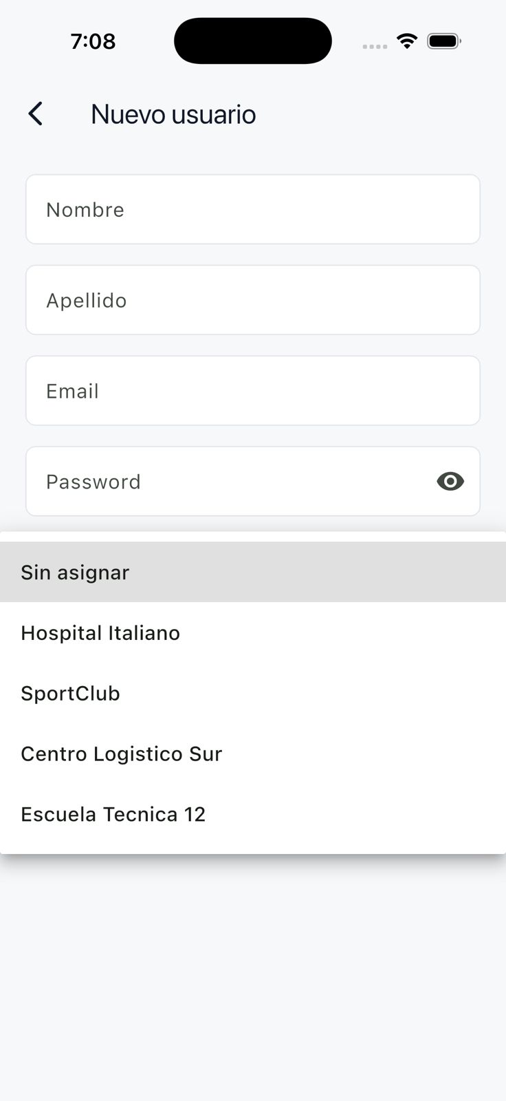 Selector de obras disponibles durante la creacion de un usuario