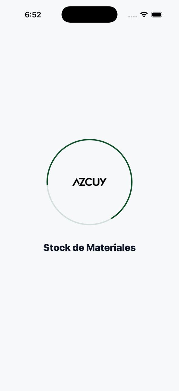 Pantalla splash de Azcuy App con indicador de carga para Stock de Materiales