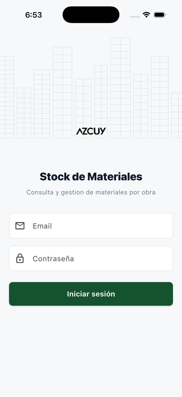 Dashboard de stock de Azcuy App para el Jefe de Obra