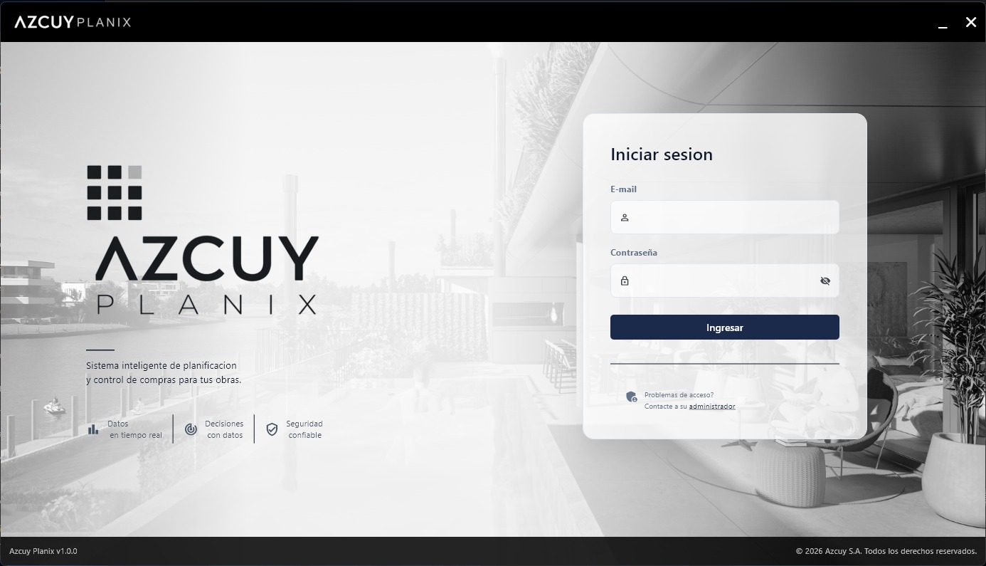 Pantalla de inicio de sesión de Azcuy Planix