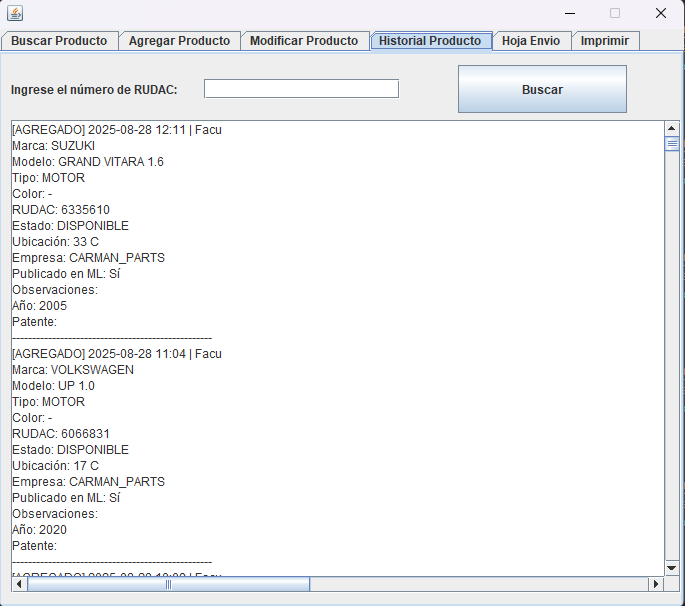 Historial de acciones por usuario