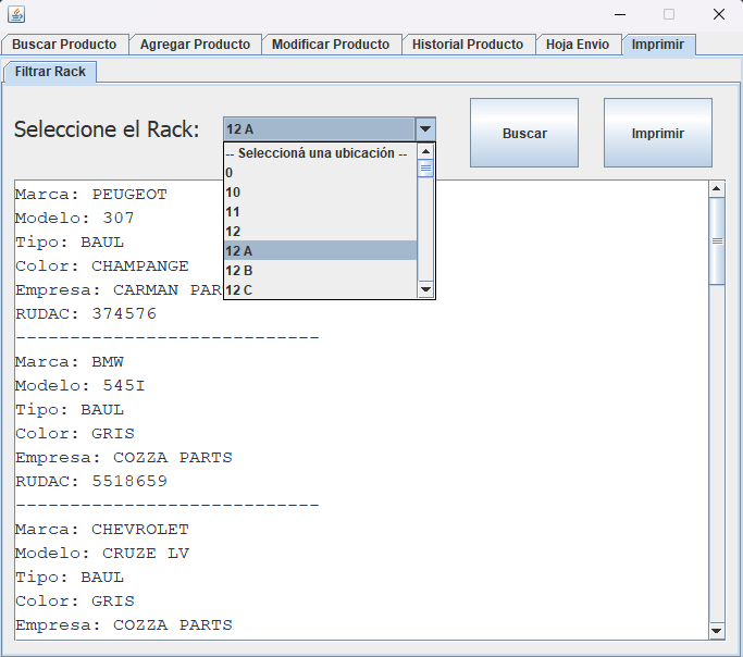 Listado por rack listo para imprimir