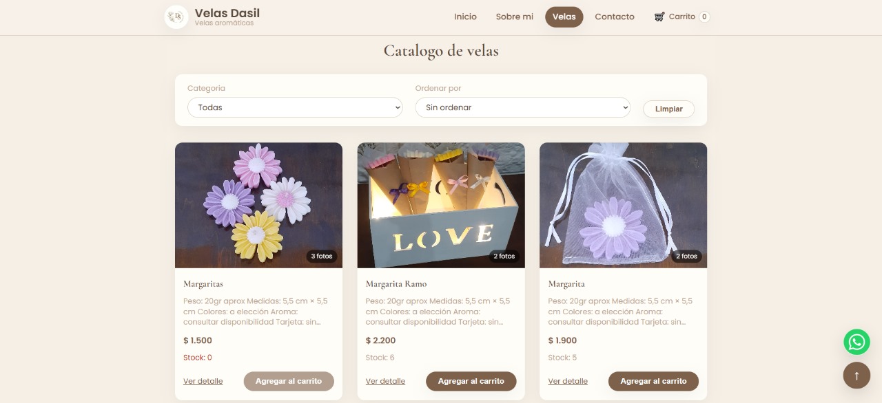 Listado de productos con filtros y busqueda