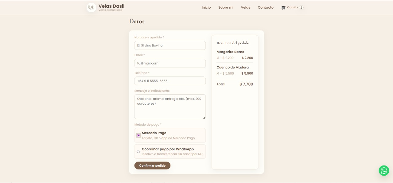 Checkout con formulario de pedido